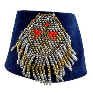 Hipanema Boho Blue Suede Beaded Fringe Gold Tone Magnetic Cuff 6.5" Bracelet